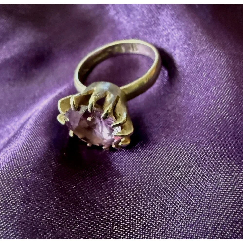 Vintage JR Signed  Mexico Prong Set Round Amethyst Sterling Silver Ring Sz 7.75